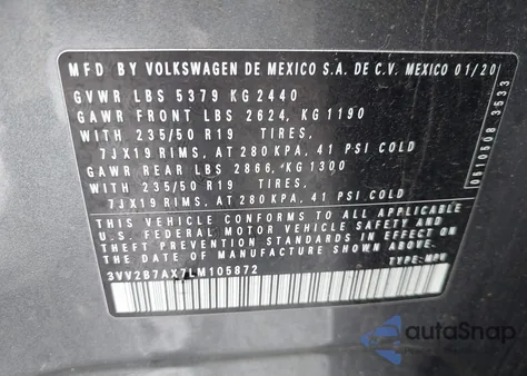 2020 Volkswagen Tiguan Se/Sel from USA, damaged, VIN 3VV2B7AX7LM105872